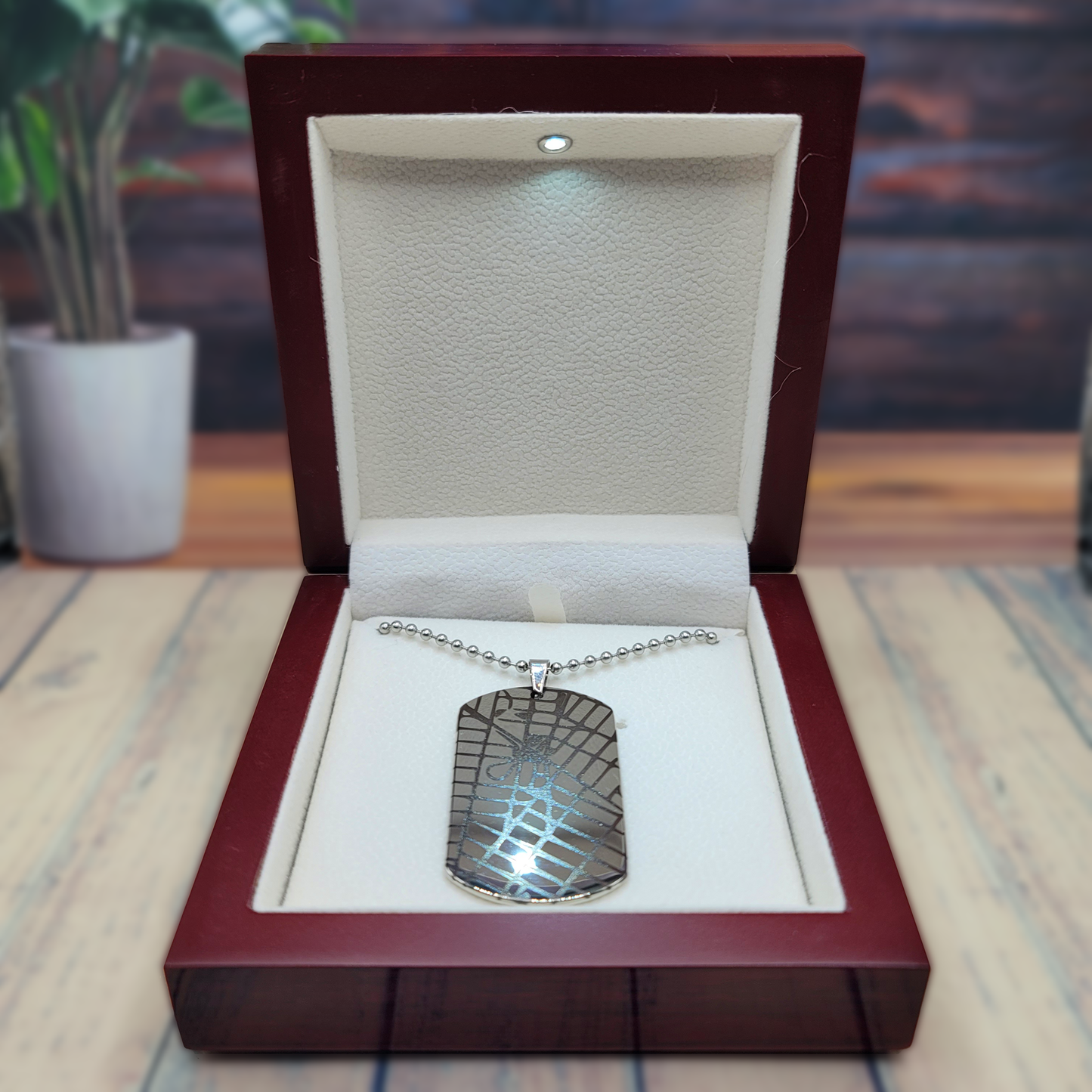 Custom Engraved Map Dog Tag Necklace