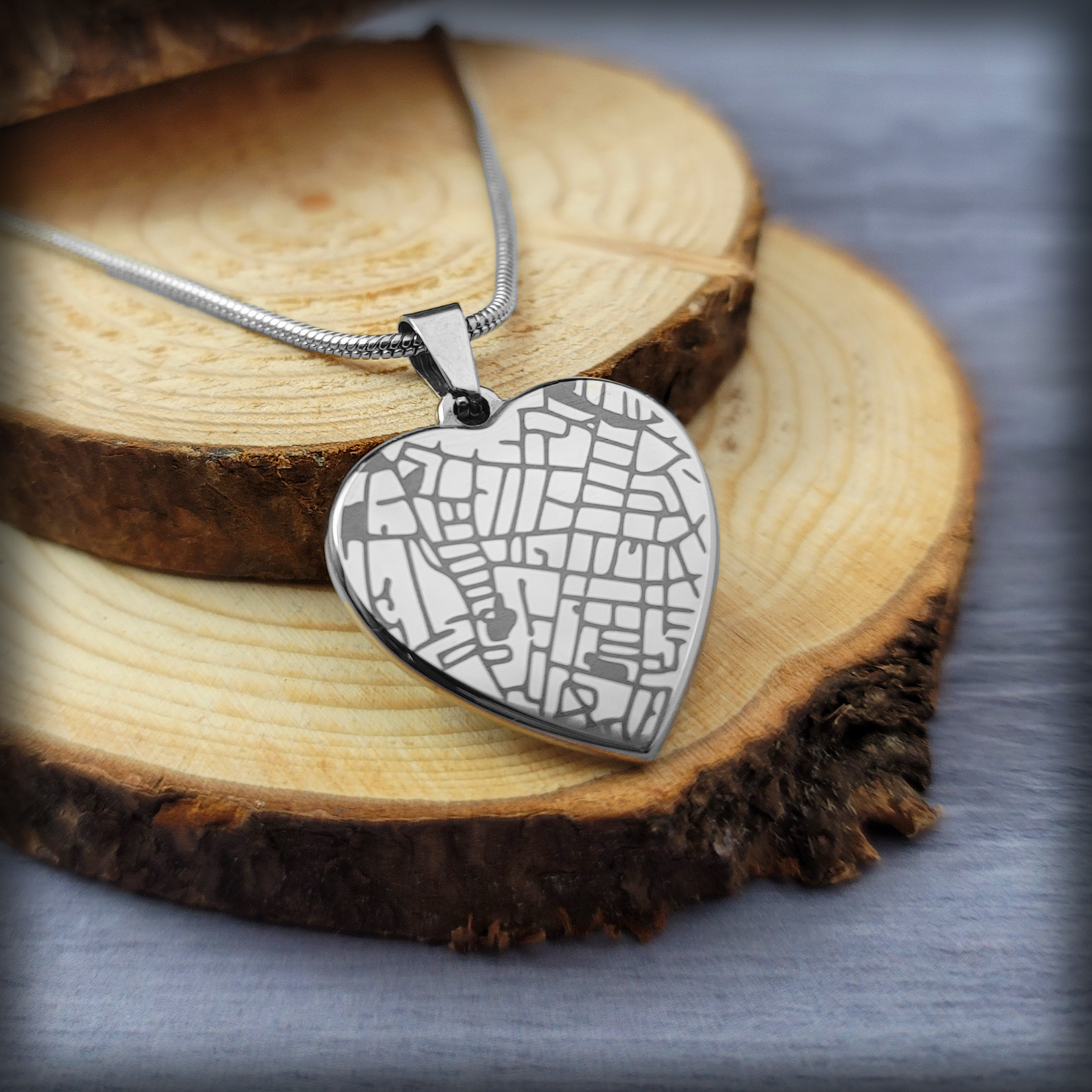 Custom Engraved Map Heart Necklace