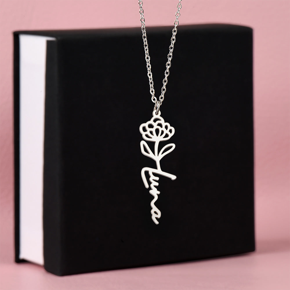 Custom Flower Name Necklace | Personalized Love Gift | Made in USA Jewelry