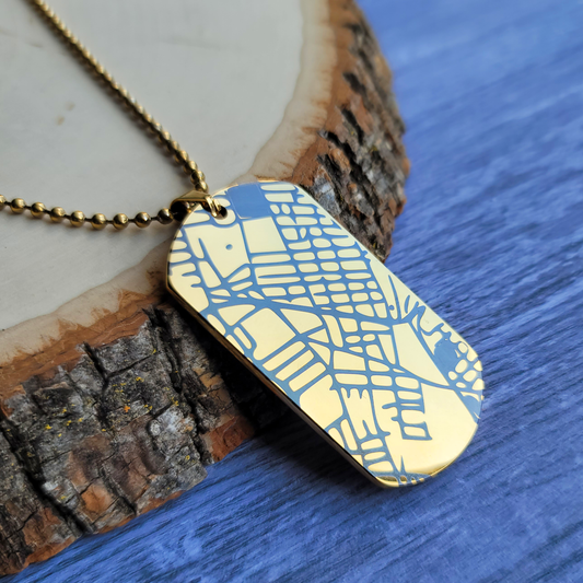 Custom Engraved Map Dog Tag Necklace