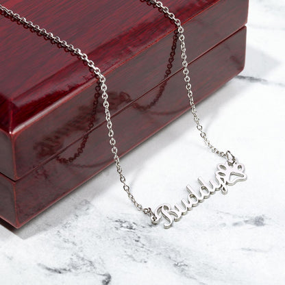 Pet Mom Paw Print Necklace | Custom Name Fur Baby Jewelry | Animal Lover Gift