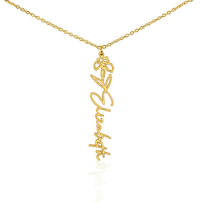 Custom Wife Flower Necklace | Personalized Name Gift | Made in USA Gold