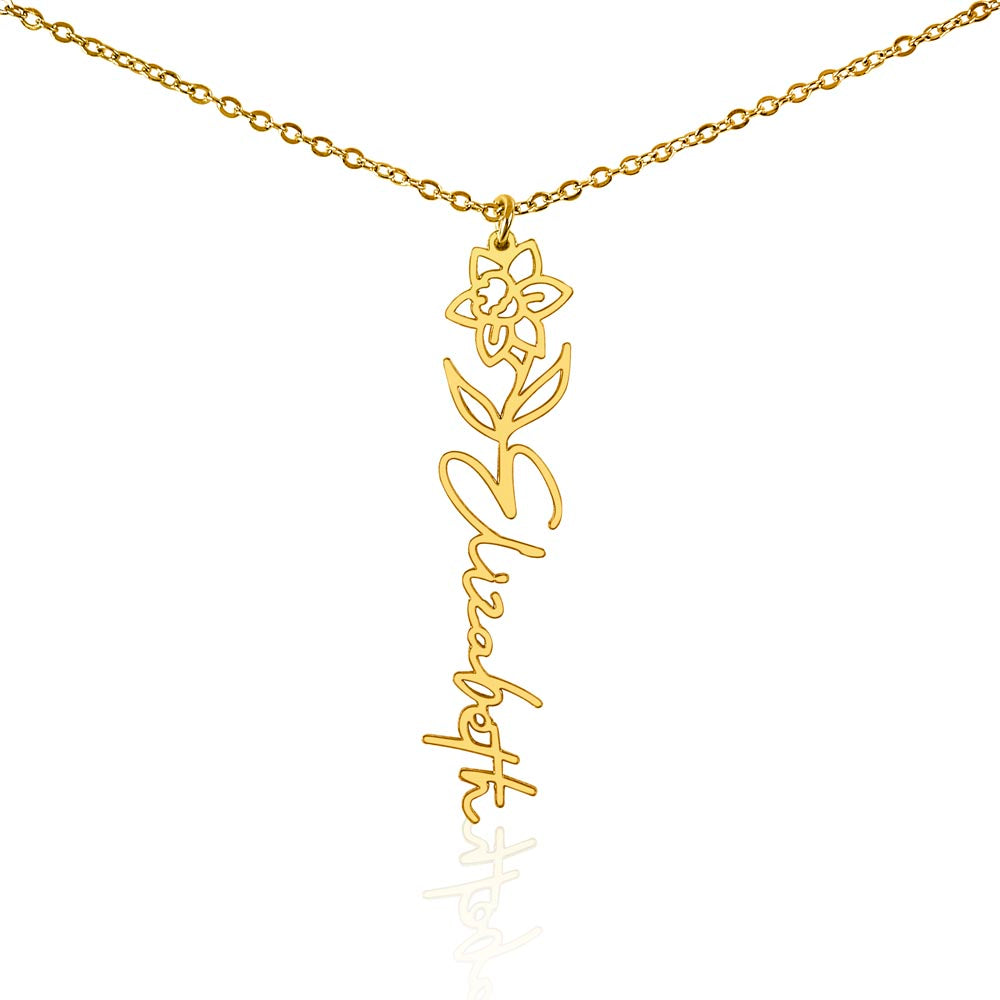 Custom Wife Flower Necklace | Personalized Name Gift | Made in USA Gold