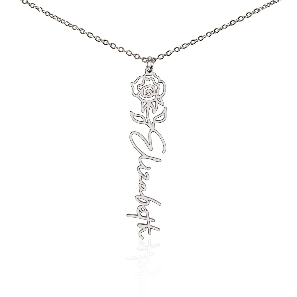 Custom Wife Flower Necklace | Personalized Name Gift | Made in USA Gold