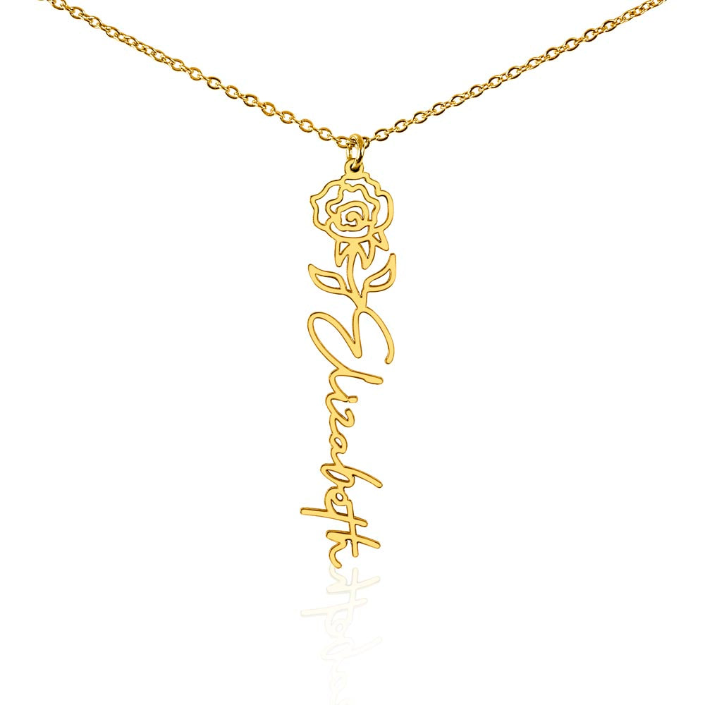 Custom Wife Flower Necklace | Personalized Name Gift | Made in USA Gold