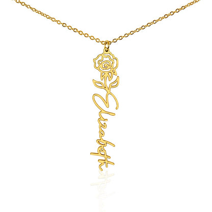 Custom Wife Flower Necklace | Personalized Name Gift | Made in USA Gold