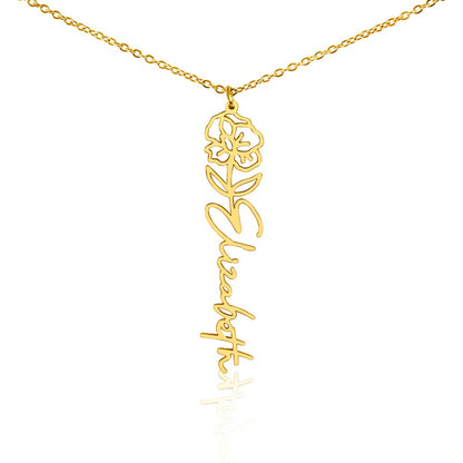 Custom Wife Flower Necklace | Personalized Name Gift | Made in USA Gold